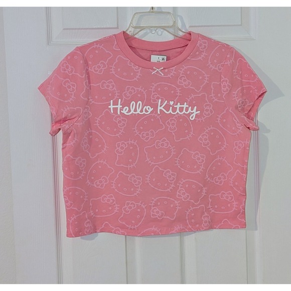 Hello Kitty T-Shirt Begonia Pink All Over Print Crop Top XL NWT - Picture 1 of 8
